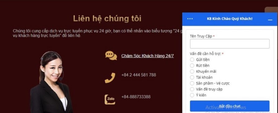 Các hình thức liên hệ của K8